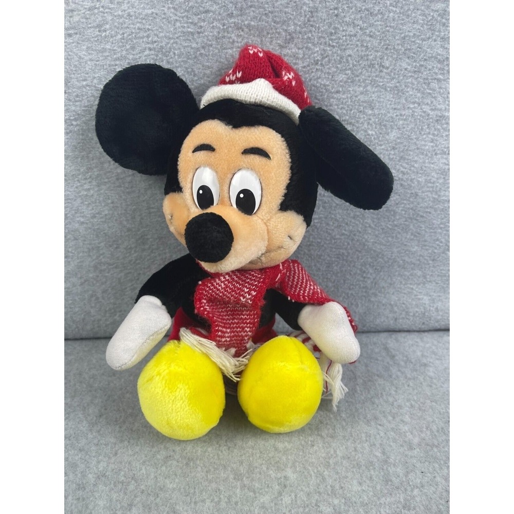 Vintage Disneyland Mickey Mouse Plush Stuffed Animal W/Scarf & Hat 10" Christmas